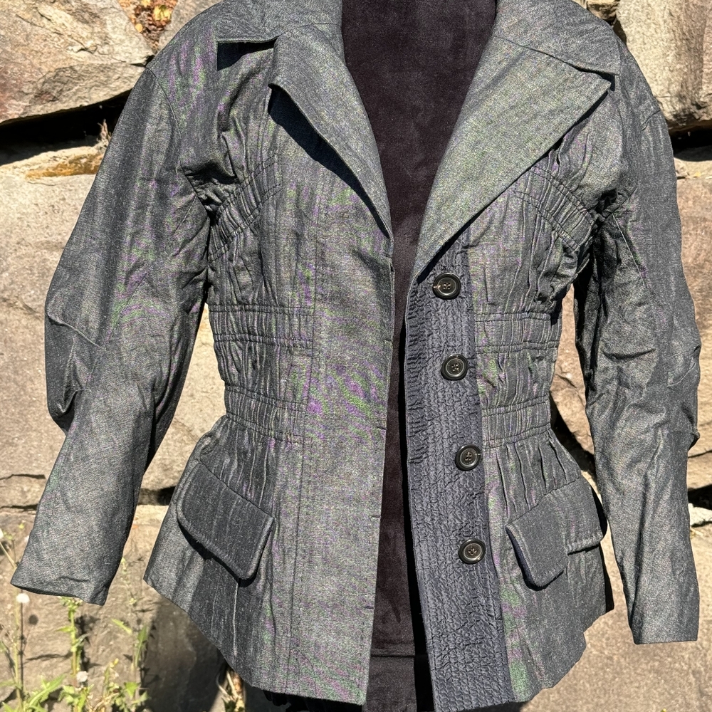 Louis Vuitton dark wash fitted denim blazer with ruched detailing Nwt